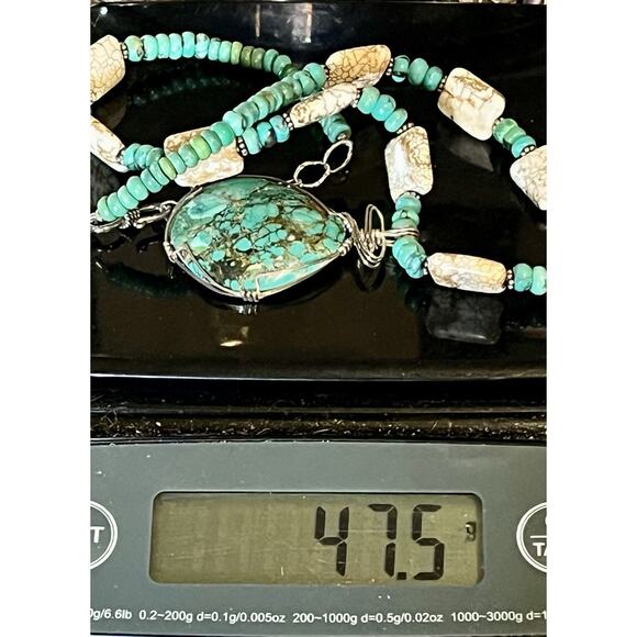 VTG Native American Sterling 925 Chunky Turquoise Agate Bead Statement Necklace - Picture 16 of 16